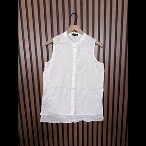 Eileen Fisher Tank Small Womens White Cotton Stretch Sleeveless Button Blouse